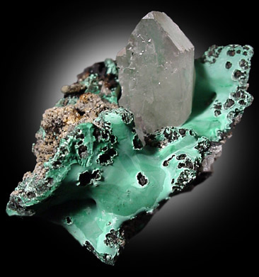 Mineral Specimens: Barite on Malachite from Shinkolobwe Mine, Shaba Province, Zaire