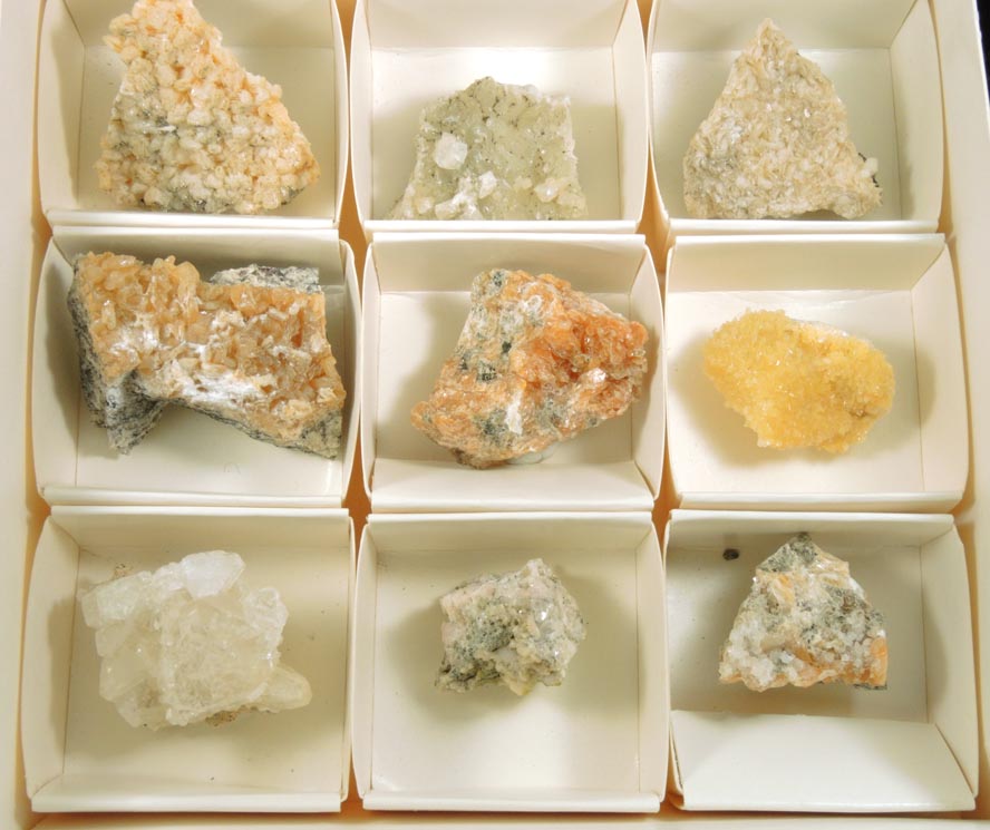 Mineral Set of nine minerals from the fault zones of NYC Water Tunnel No. 3 for sale from Queens Tunnel excavation, Queens, Woodside, Queens, New York City, Queens County, New York