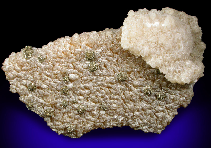 Pyrite and calcite on stilbite from Water Tunnel No. 3, 700' level, Station167, under Woodside, Queens 