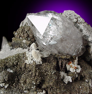 Mineral Specimens: Quartz var. Herkimer Diamond and Chalcopyrite from Benchmark NY Quarry, St. Johnsville, New York