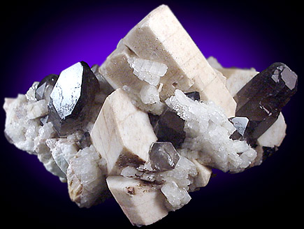 Mineral Specimens: Quartz var. Smoky on Cleavlandite and Microlcline from Oliver Diggings, Middle Moat Mtn., Hales Location, New Hampshire